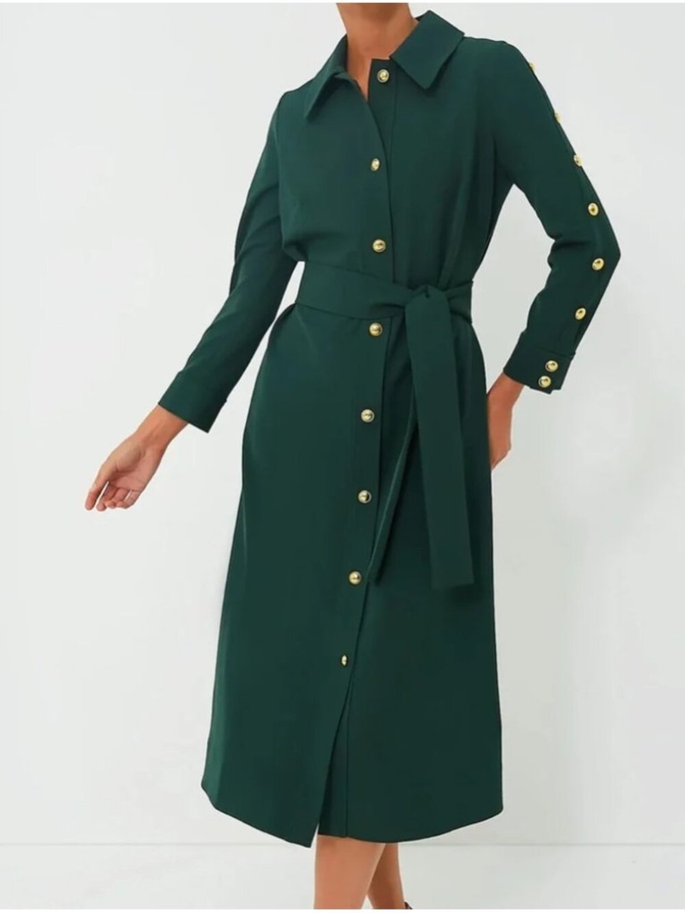 Tuckernuck Sarah Maxi Dress Women's XXXL Forest Green Gold Button Old Money READ